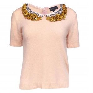 Embellished Collar Pink Short-Sleeve Sweater